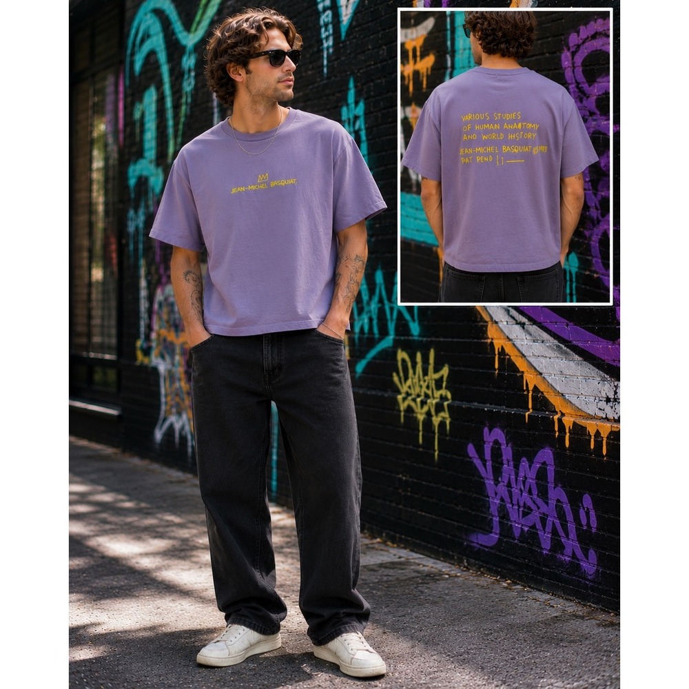 Uniqlo UT Jean-Michel‎ Basquiat T Shirt Large Purple Embroidered Graphic Art Tee
